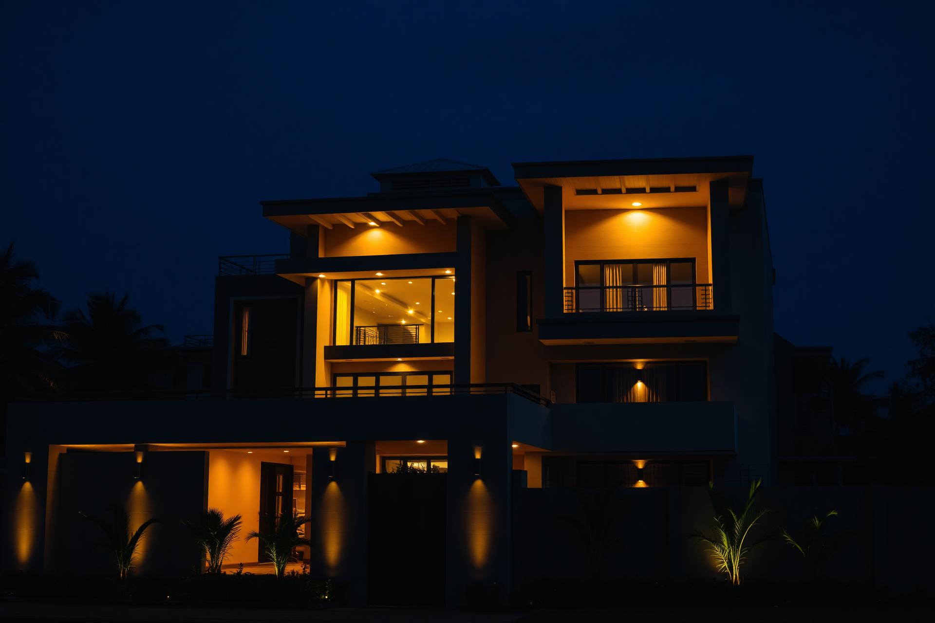 Luxury Indian bungalow at twilight built by Inspire Homes